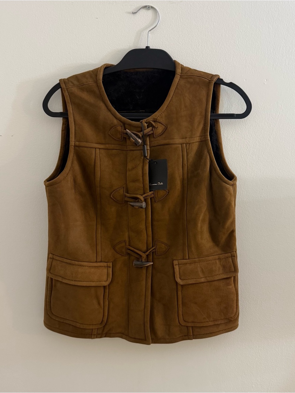 Massimo Dutti Size Medium Brown Leather Toggle Vest